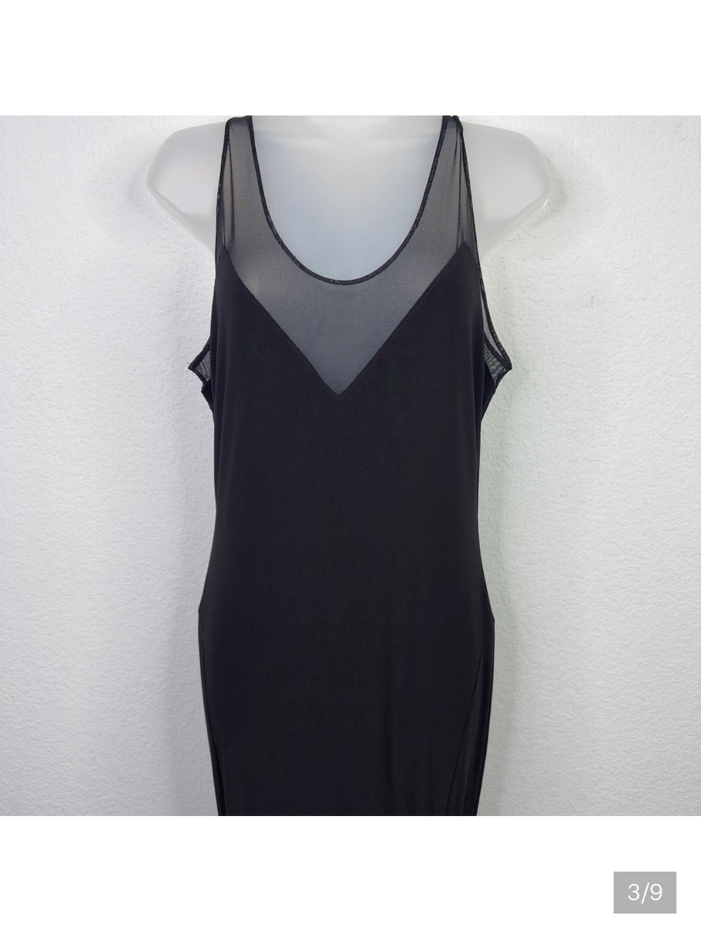 Norma Kamali Dress Womens L Black Mesh Illusion Sheer Mermaid Minimalist Formal